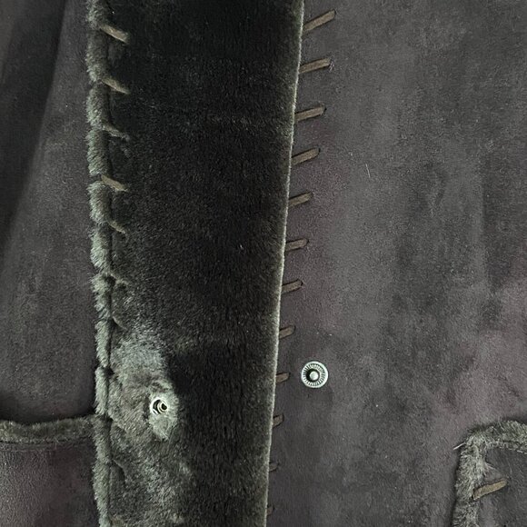 Dana Buchman Fur Lined Pea Coat Size Medium Chocolate Brown Faux Suede - Picture 4 of 12